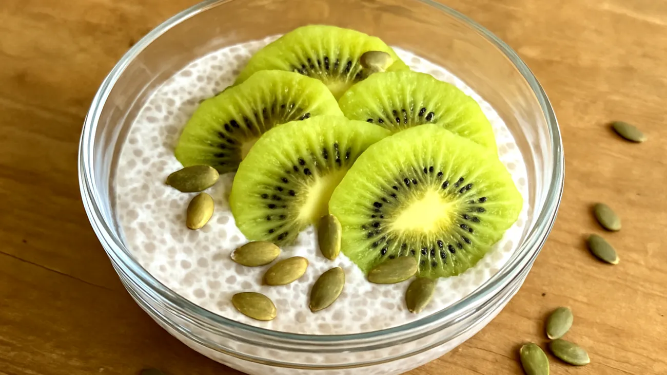 Budino di chia con kiwi e semi di zucca"