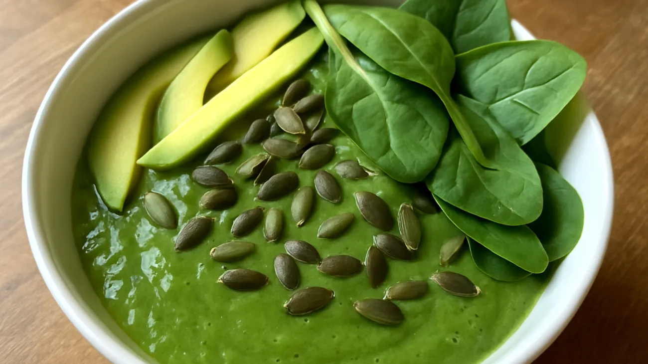 Smoothie bowl con avocado, spinaci e semi di zucca"