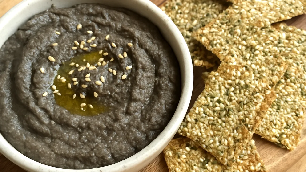 Crackers di semi di canapa con hummus di ceci neri"