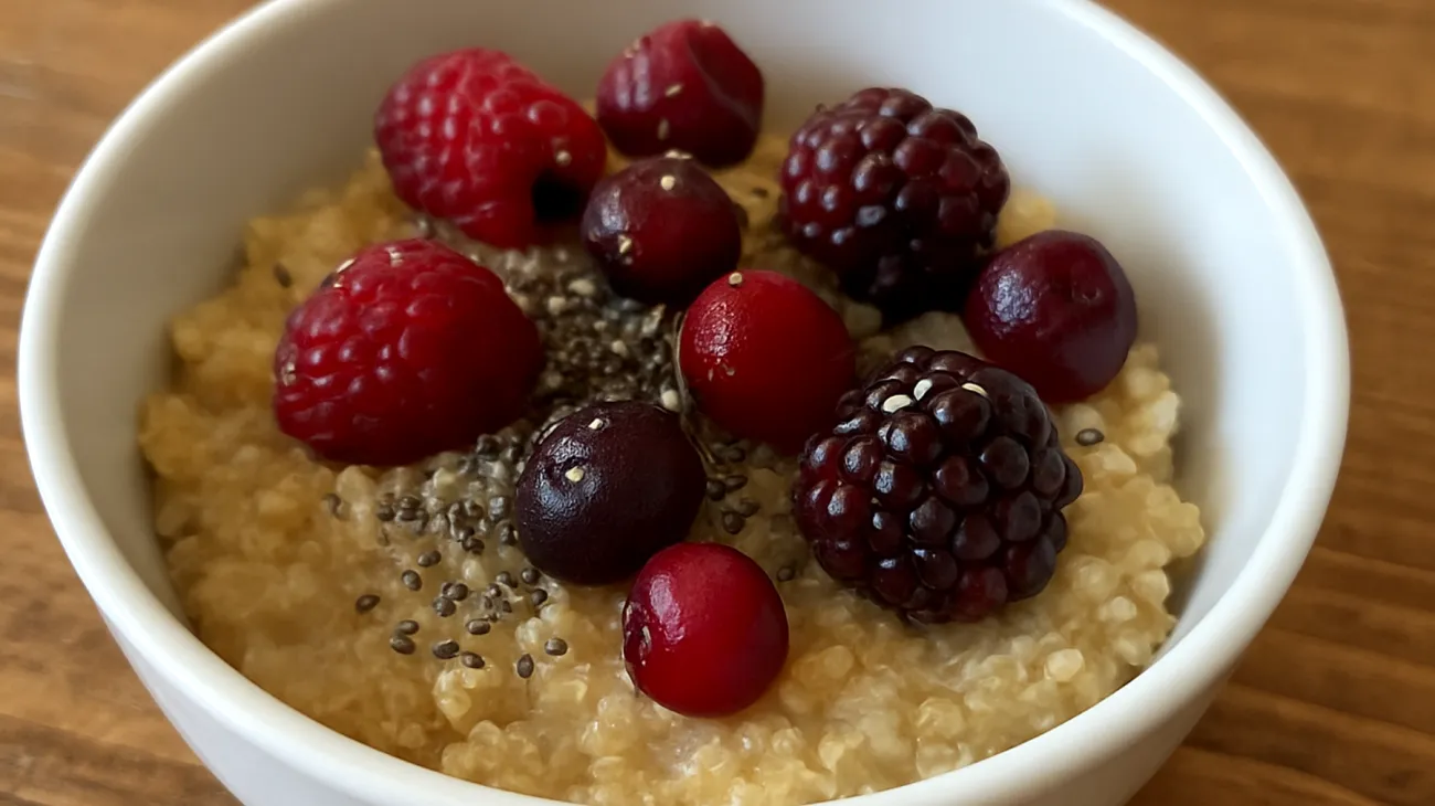 Porridge di quinoa con semi di chia e frutti di bosco"