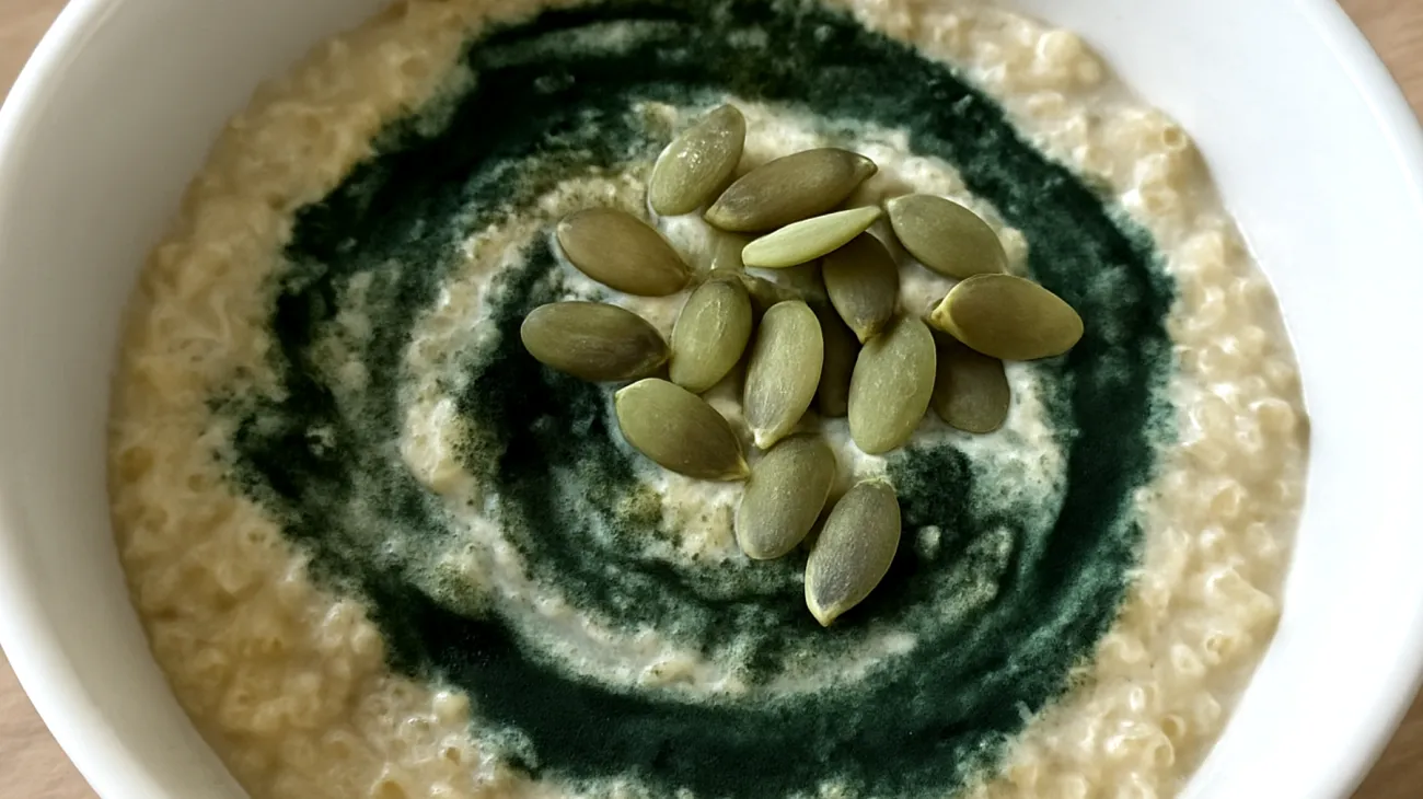 Porridge di quinoa con semi di zucca e spirulina"