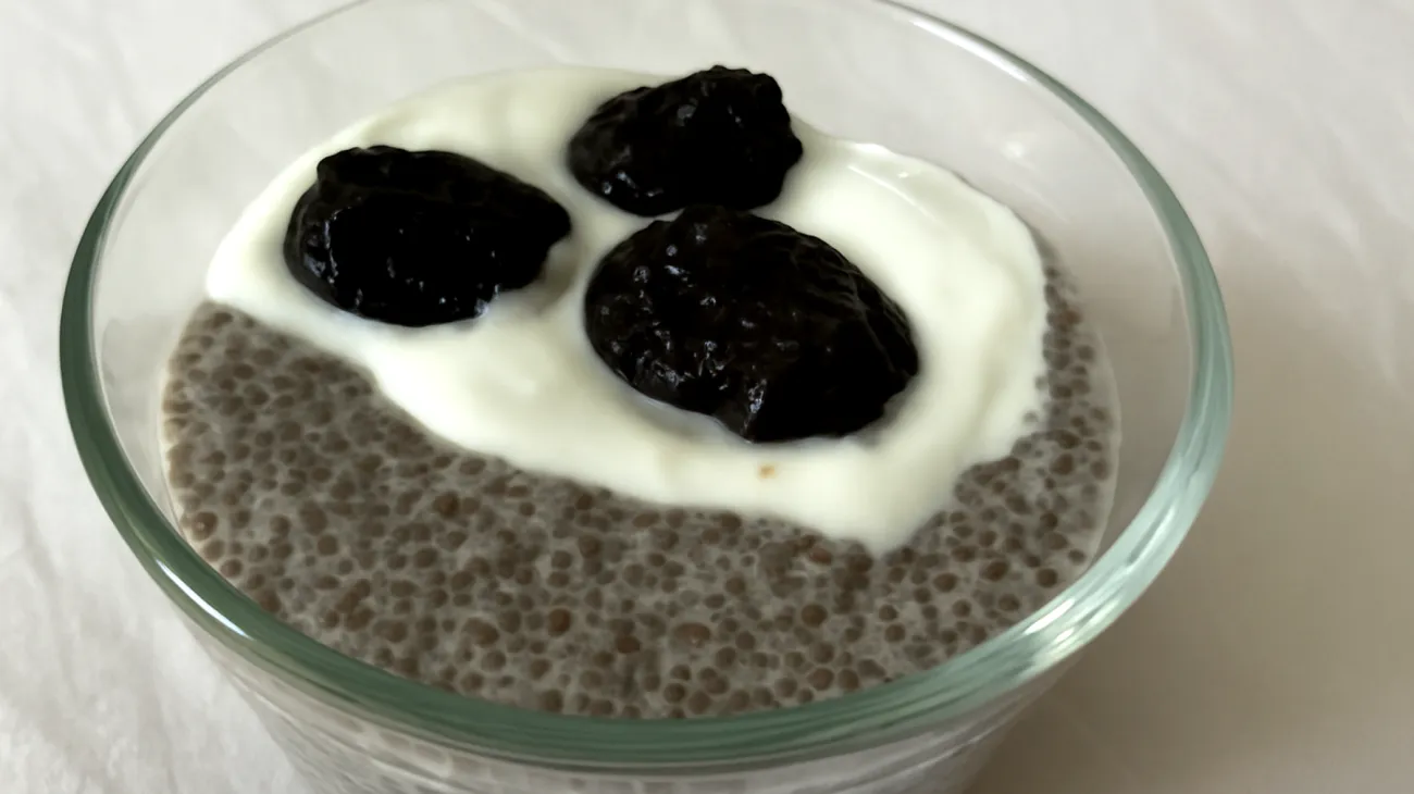 Pudding di semi di chia con prugne secche e kefir"