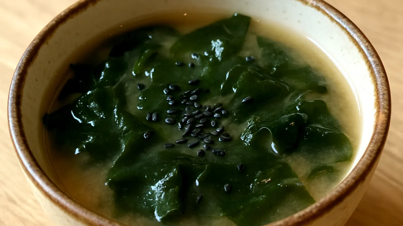 Zuppa di miso con alghe wakame e semi di sesamo nero"